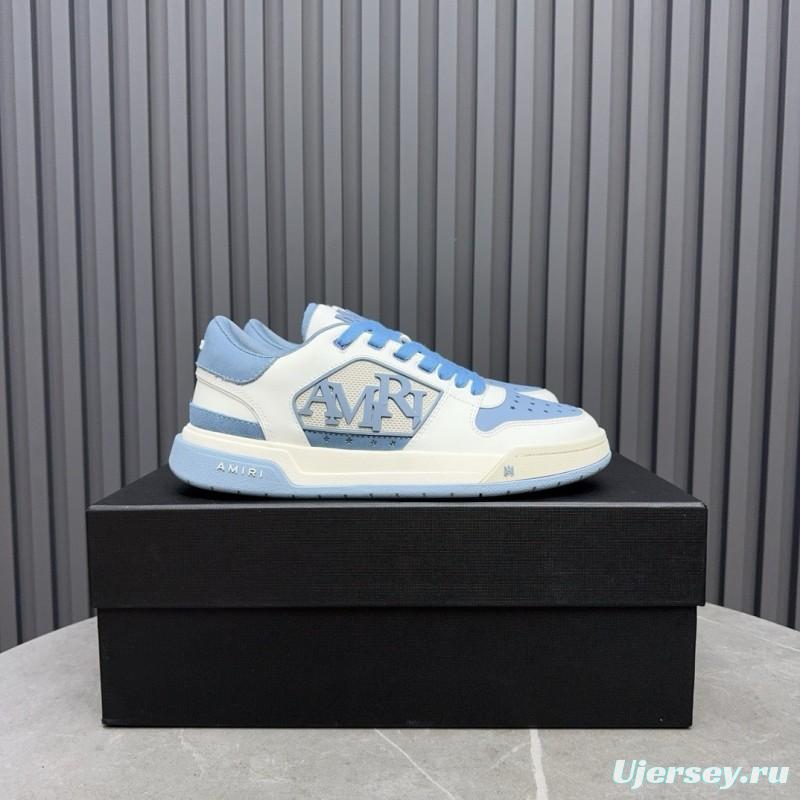 2025 Unisex Amiri White Light Blue Leather Sneakers MJ00360