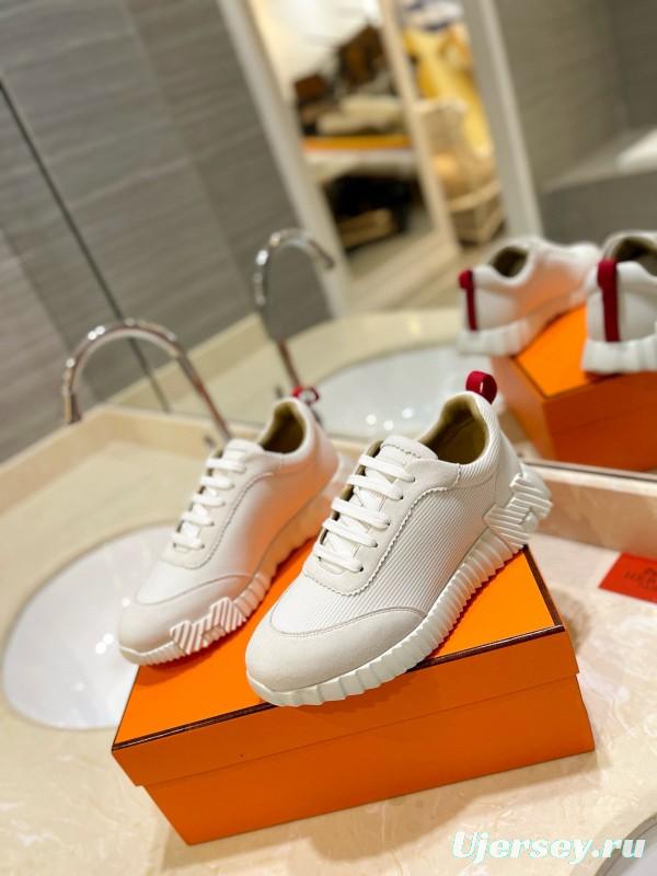 2024 Unisex Hermès White Imported Silky Calf Suede Rain Cloth Casual Sneakers MJ00320