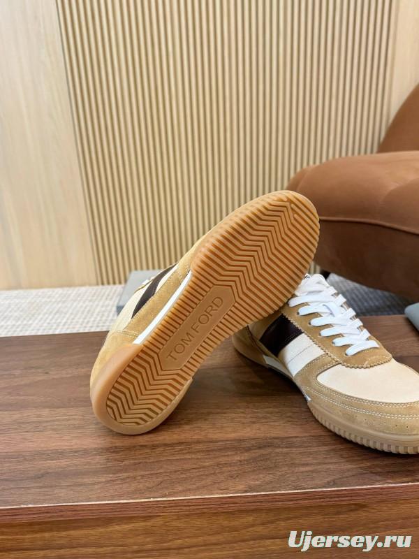 2025 Men TOM FORD Beige Brown Suede Leather Sneakers LY00360