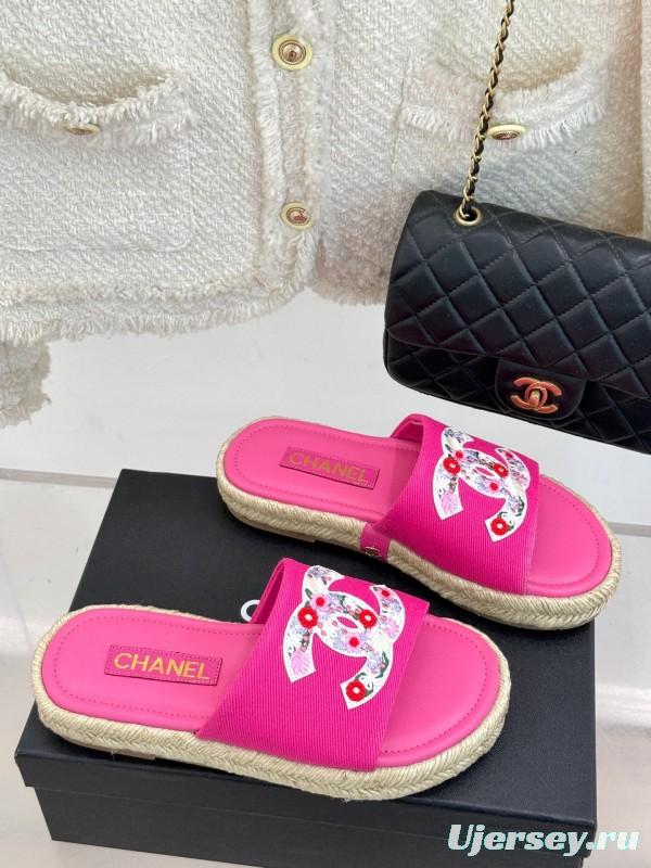 2025 Slippers Chanel Pink Canvas Espadrille Double C KFY00230