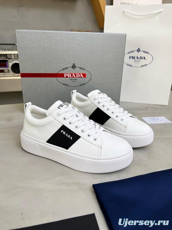 2024 Unisex Prada White Black Leather Sneakers MJ00310