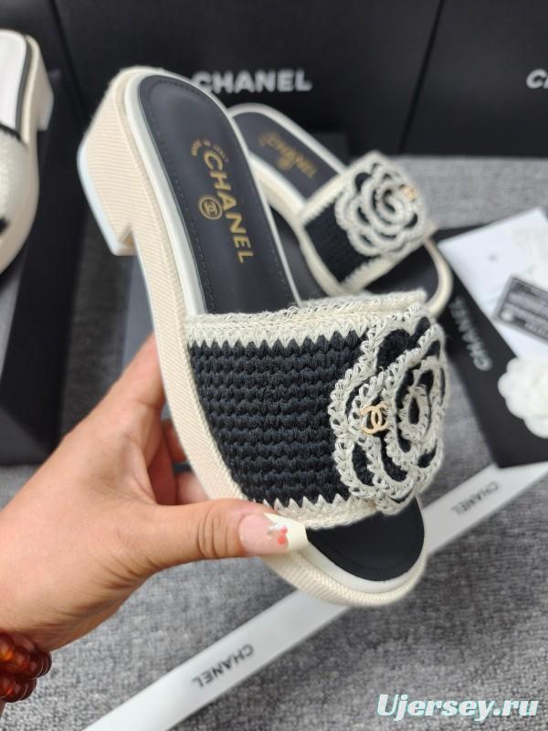 2025 Slippers Chanel Black White Crochet Sandal
