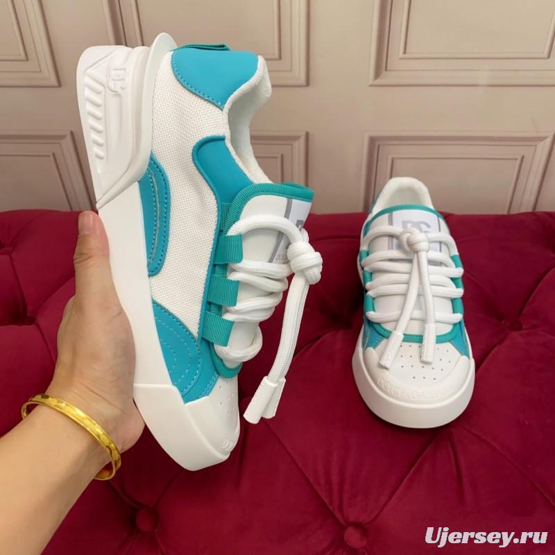 2025 Unisex Dolce & Gabbana White Blue Leather Textile Sneakers