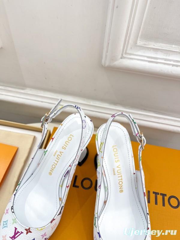 2025 Women Louis Vuitton White Multicolor Leather Heels KFY00280