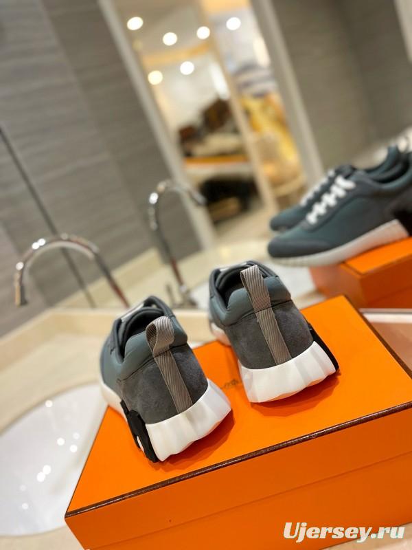 2024 Unisex Hermès Grey Imported Glossy Goat Suede Rain Cloth Sneakers MJ00320