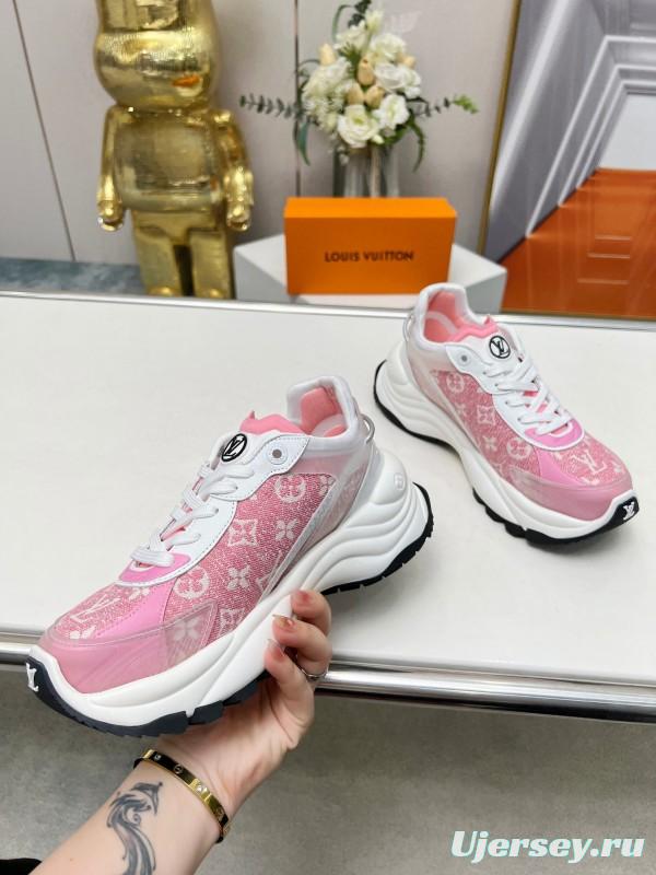 2025 Women Louis Vuitton Pink White Canvas Leather Sneakers