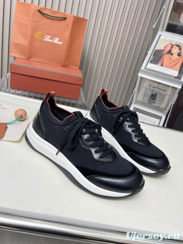 2024 Men Le Parmentier Black Leather Mesh Casual Sneakers