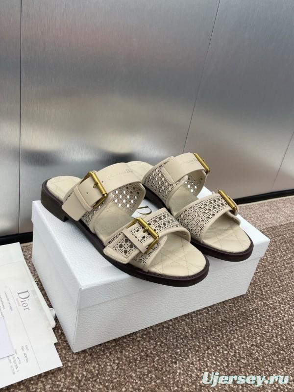 2025 Women Dior Beige Calfskin Leather Slippers KFY00300