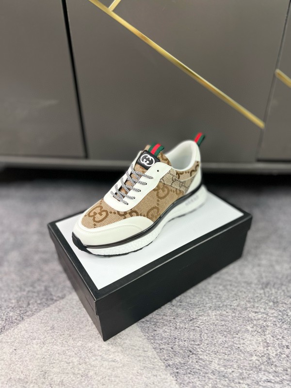 2024 Men Gucci Beige White Canvas Leather Casual Shoes MJ00260