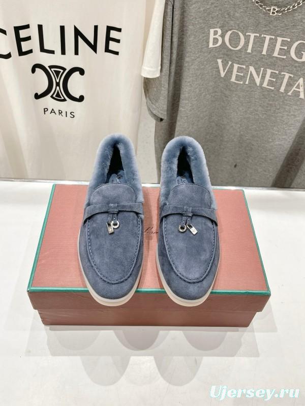 2024 Women LP Blue Suede Shearling Loafers MJ00300
