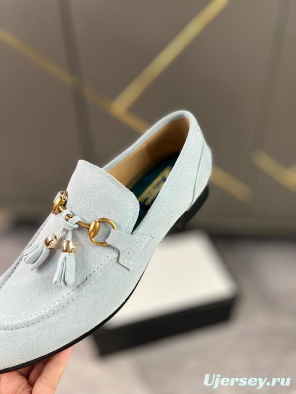 2024 Women Gucci Light Blue Suede Loafers MJ00280