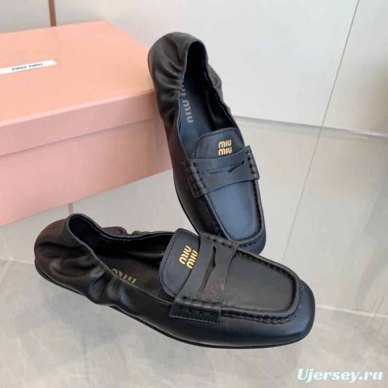 2025 Women Miu Miu Black Leather Loafers