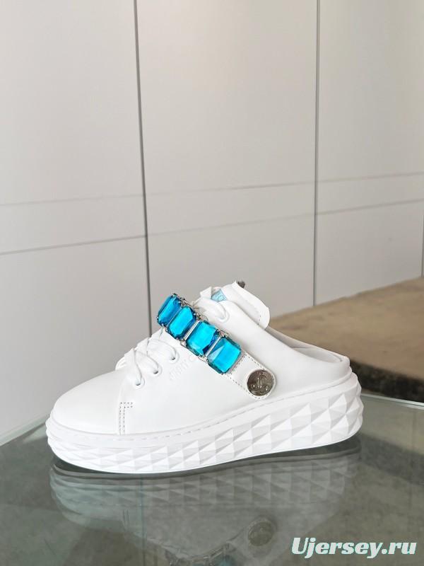 2025 Women Jimmy Choo White Blue Leather Sneakers LY00350
