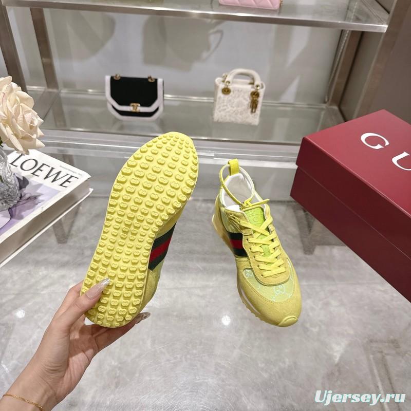 2025 Women Gucci Yellow Suede Fabric Sneakers LY00340