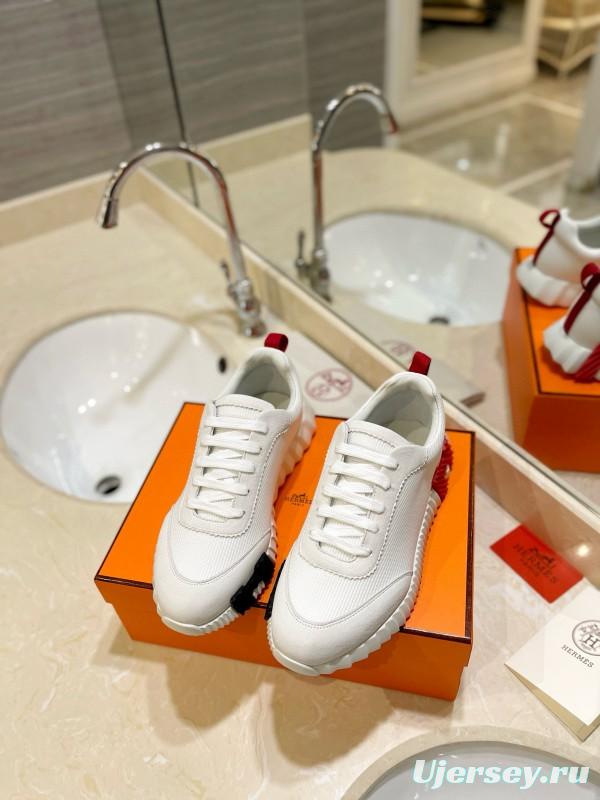 2024 Unisex Hermès White Red Black Leather Mesh Casual Sneakers