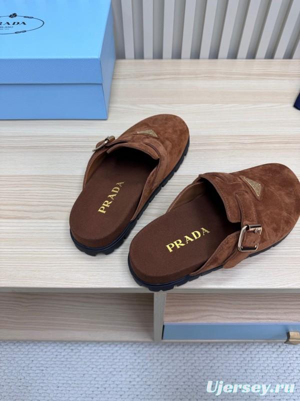 2025 Slippers Prada Brown Suede Slippers LY00280