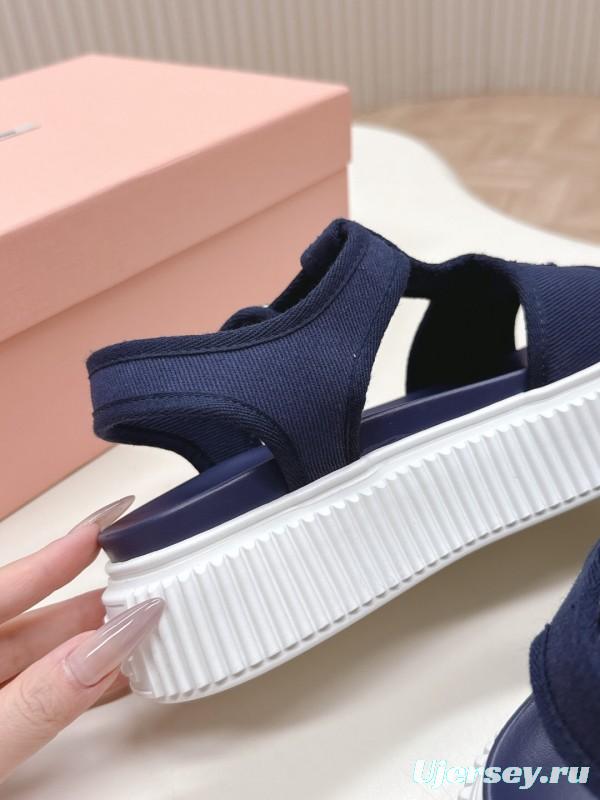 2025 Women Miu Miu Navy Canvas Sandals LY00420