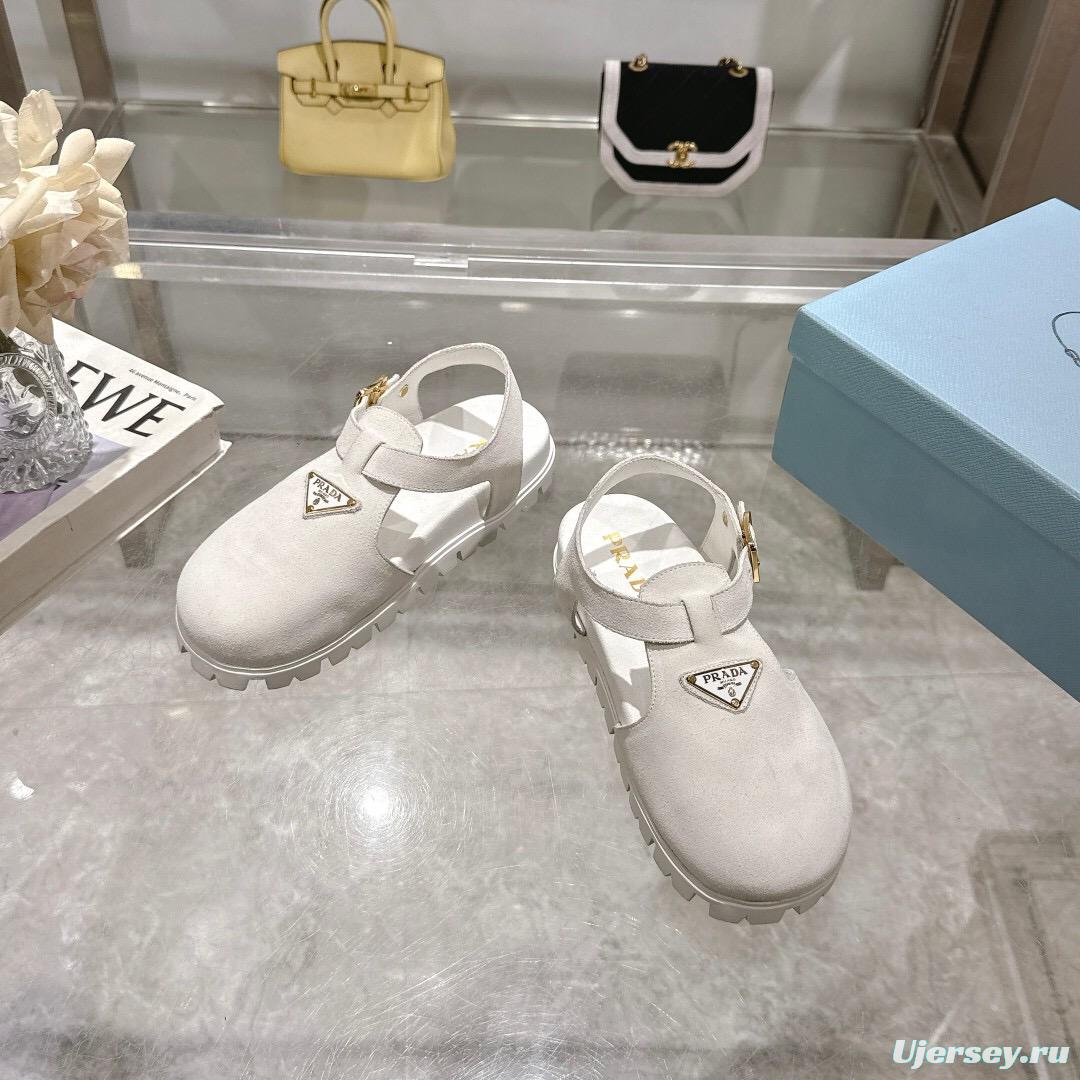 2025 Women Prada White Suede Sandals LY00270