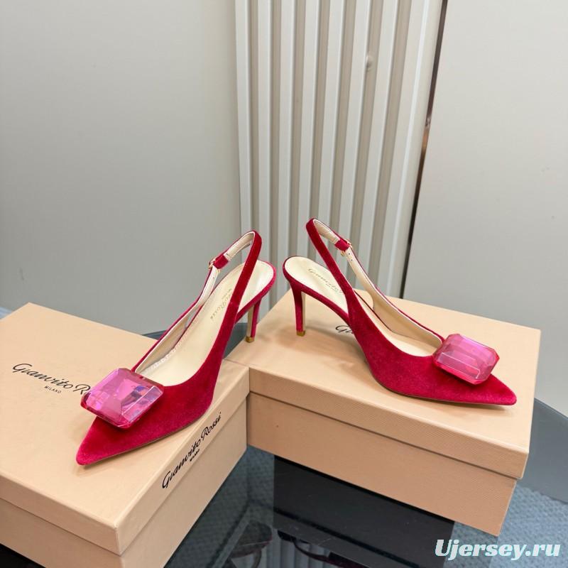 2025 Women Gianvito Rossi Red Velvet Slingback Pumps KFY00300