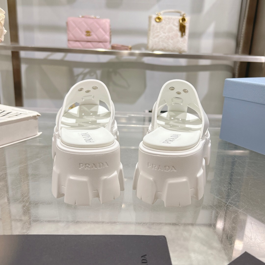 2025 Women Prada White Leather Slippers LY00250
