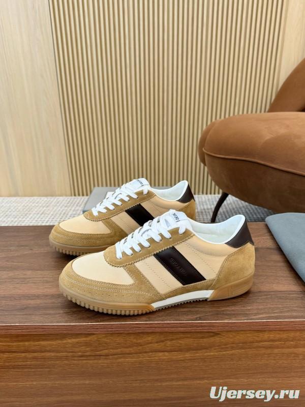 2025 Men TOM FORD Beige Brown Suede Leather Sneakers LY00360
