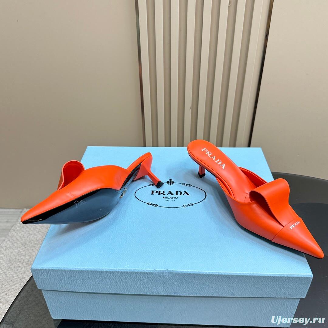 2025 Women Prada Orange Leather Pointed Toe Heels KFY00310