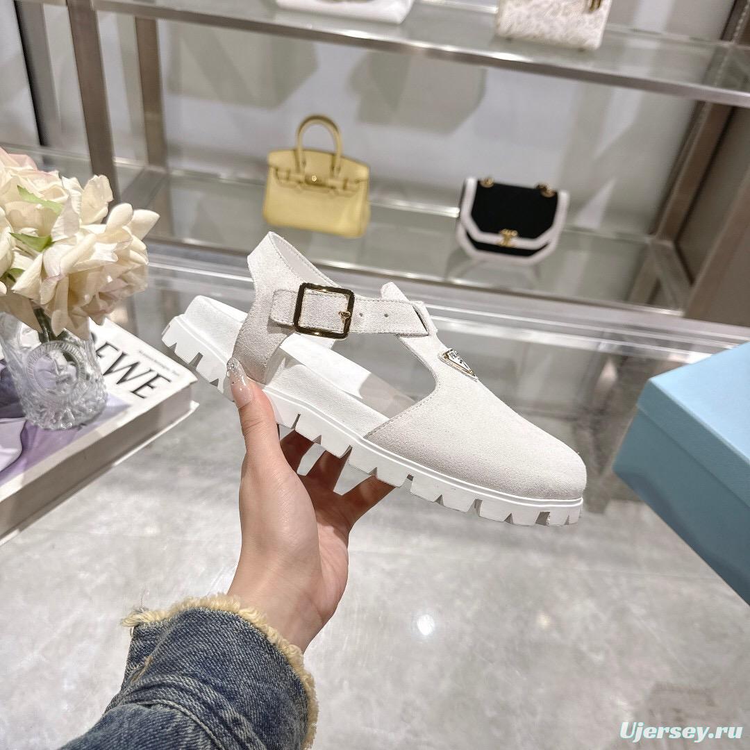 2025 Women Prada White Suede Sandals LY00270