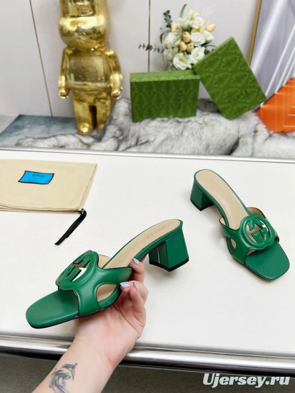 2025 Gucci Green Leather Slippers MJ00190/225