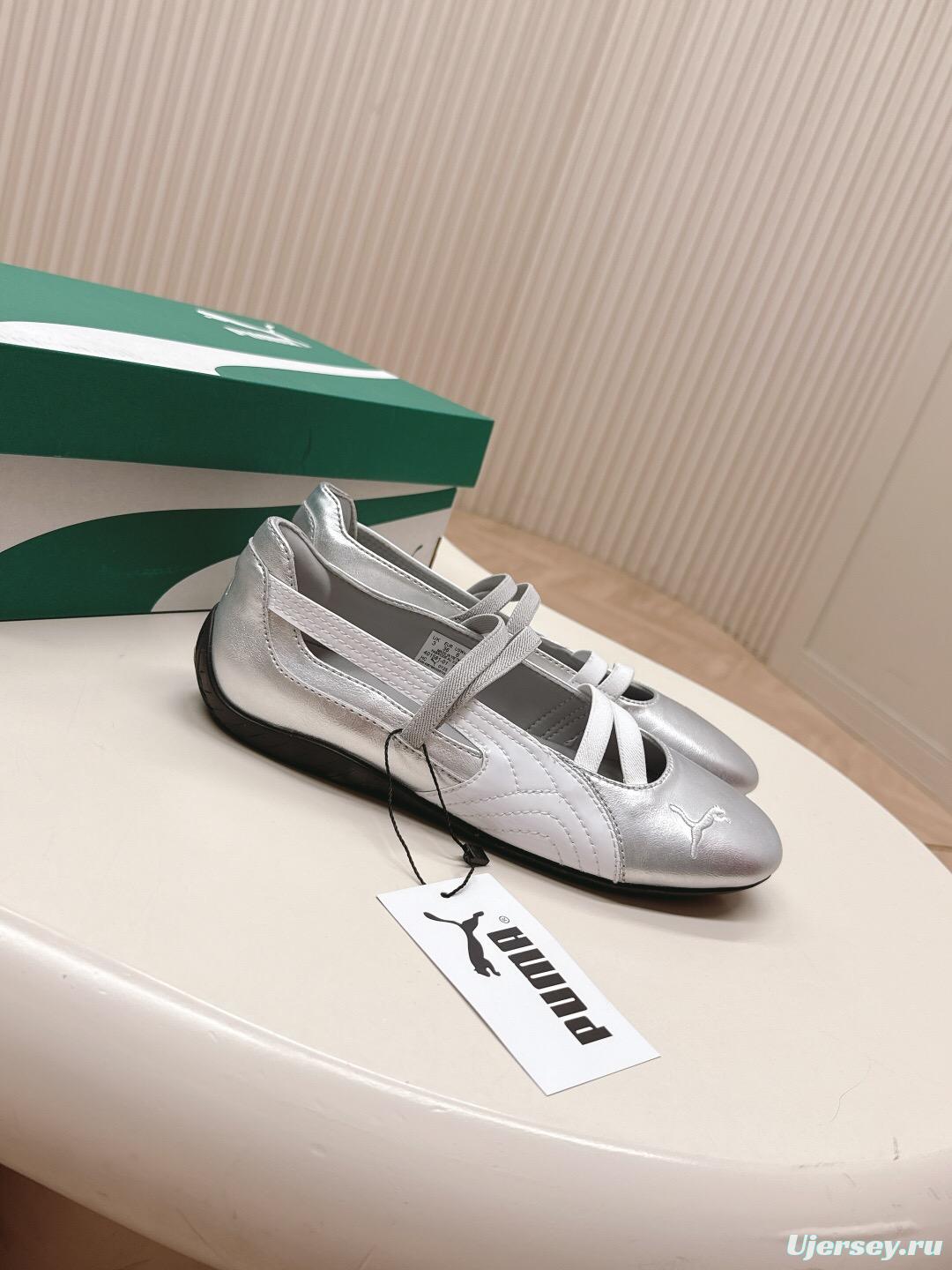 2025 Women PUMA Silver Leather Ballet Flats LY
