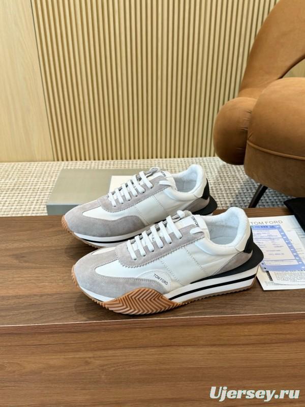 2025 Men TOM FORD White Grey Suede Leather Sneakers