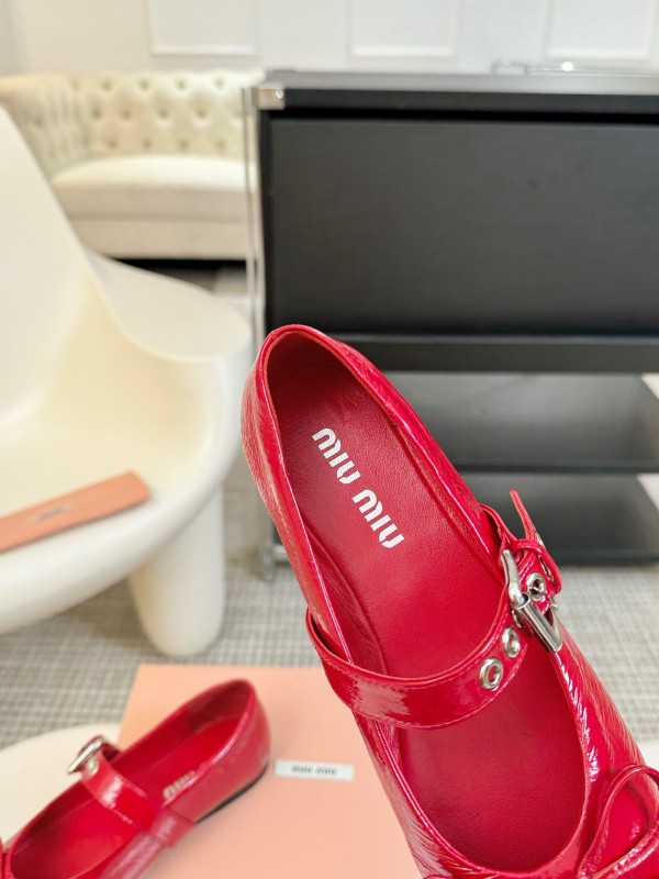 2025 Women Miu Miu Red Leather Mary Jane Buckle KFY00300