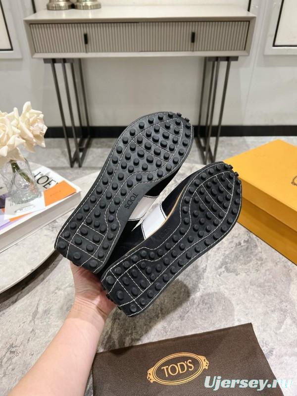 2025 Women TOD'S Black White Nylon Calfskin Sneakers