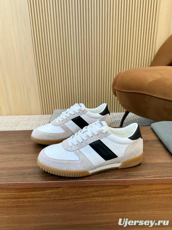 2025 Men TOM FORD White Black Suede Leather Sneakers