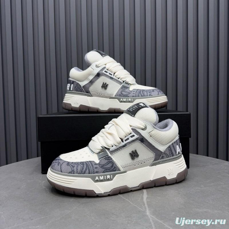 2024 Unisex Amiri White Grey Mesh Leather Sneakers MJ00360