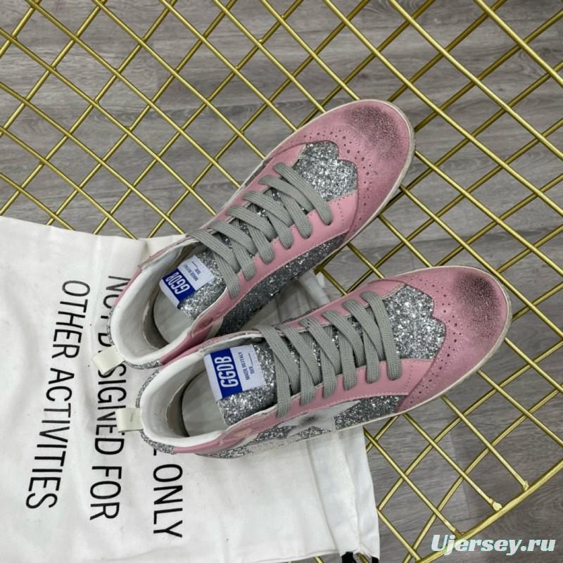 2024 Women GGDB Pink Silver Suede Leather High Top Sneakers MJ00300
