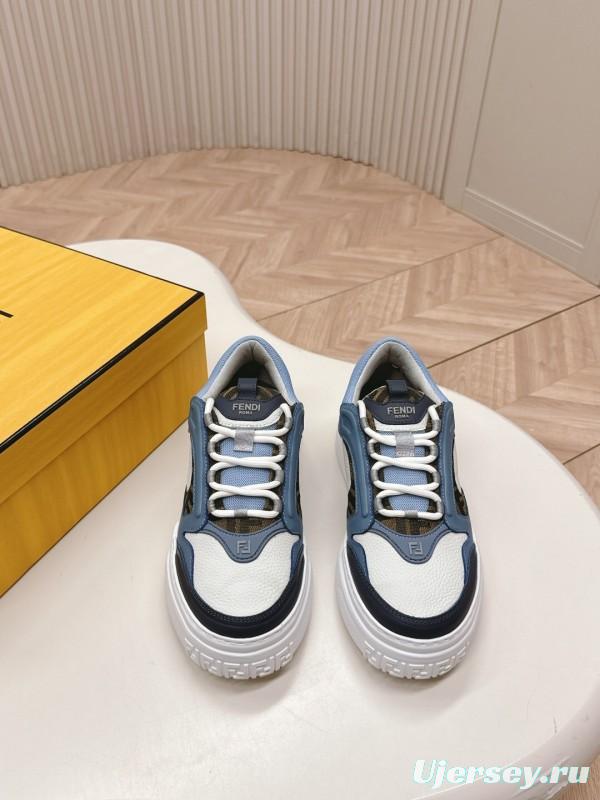 2025 Unisex Fendi Blue White Black Leather Mesh Plimsolls Embossed Badge