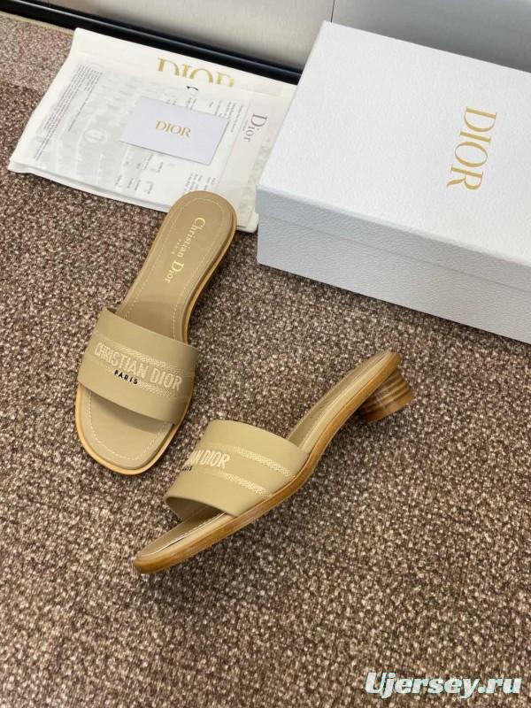 2025 Women Dior Beige Fabric Slide Sandals KFY00300