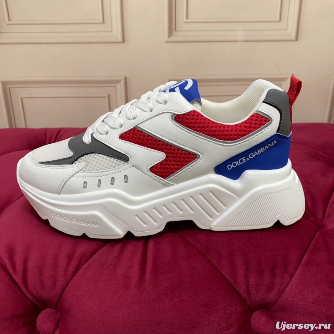 2025 Unisex Dolce & Gabbana White Red Blue Leather Mesh Sneakers LY00330(F)/LY00340(M)