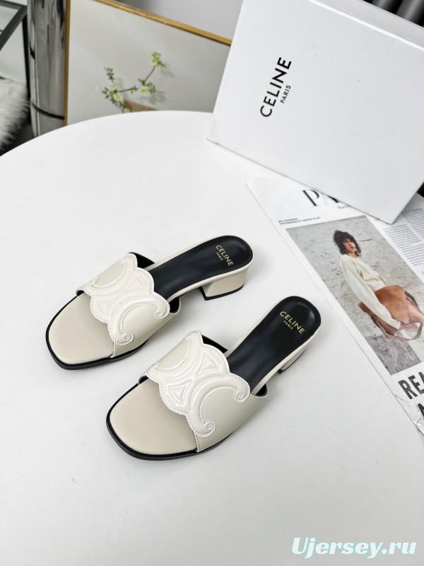 2025 Women Celine White Leather Sandals