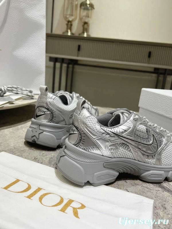 2025 Women Dior Silver Mesh Leather Sneakers