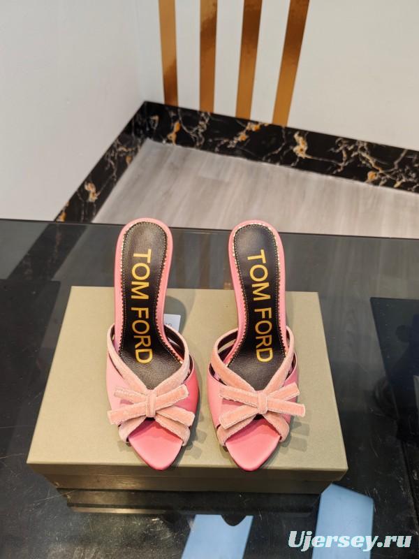 2025 Women TOM FORD Pink Velvet High Heel Backless Sandals KFY00290