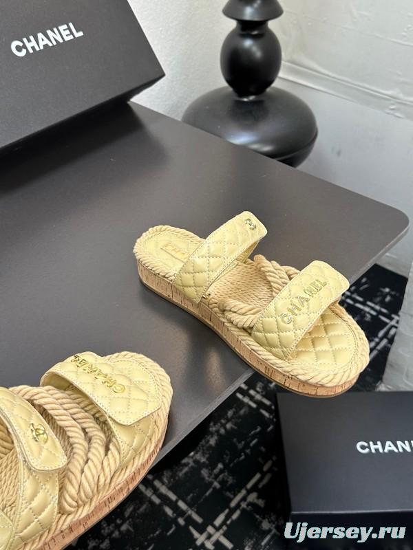 2025 Slippers Chanel Yellow Fabric Rope Slides
