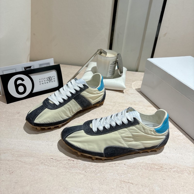 2025 Unisex Maison Margiela White Black Nylon Suede Sneakers Vintage Effect