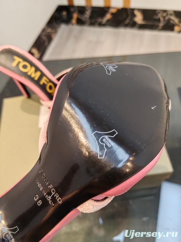 2025 Women TOM FORD Pink Velvet High Heel Backless Sandals KFY00290