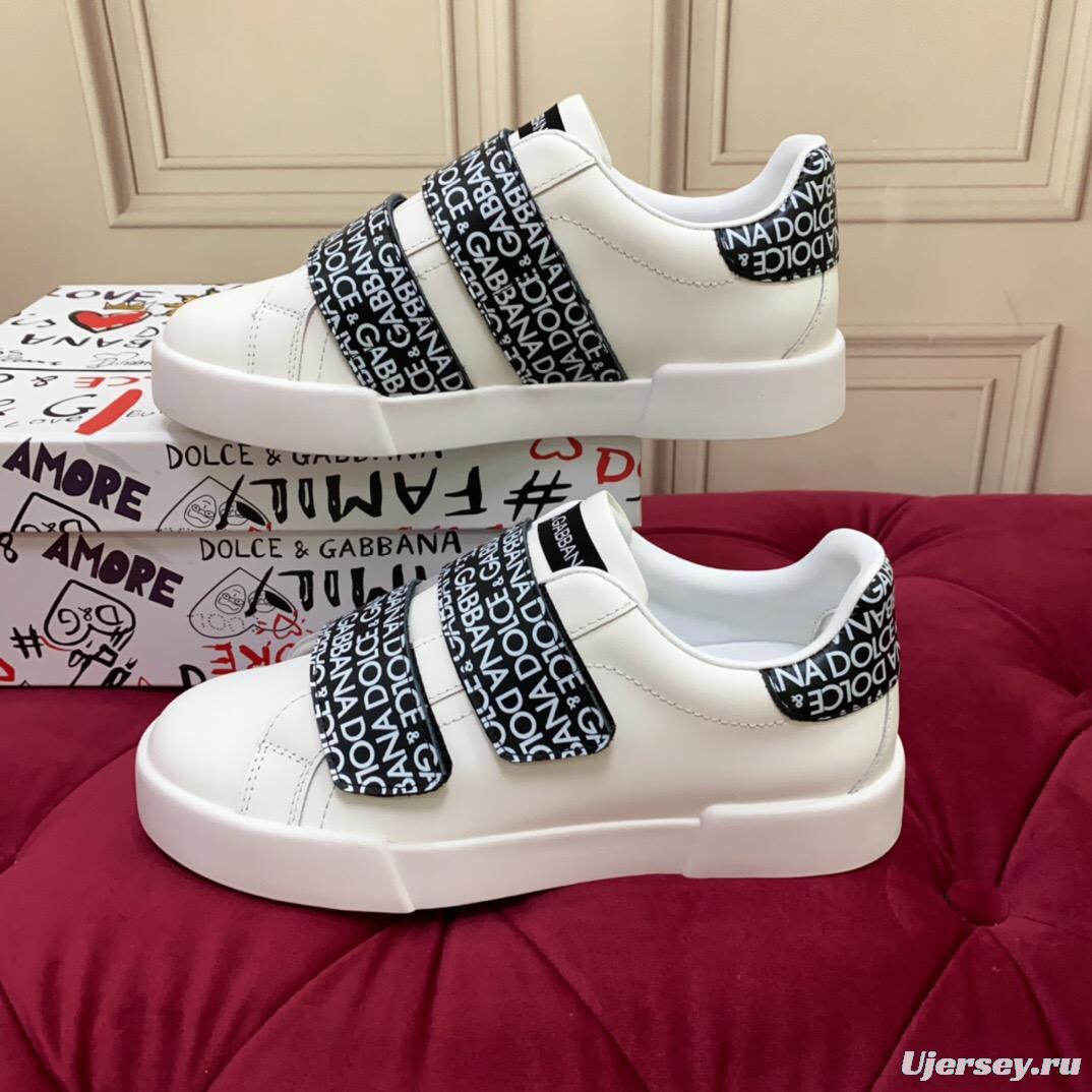 2025 Unisex Dolce & Gabbana White Leather Sneakers LOGO Strap LY00300