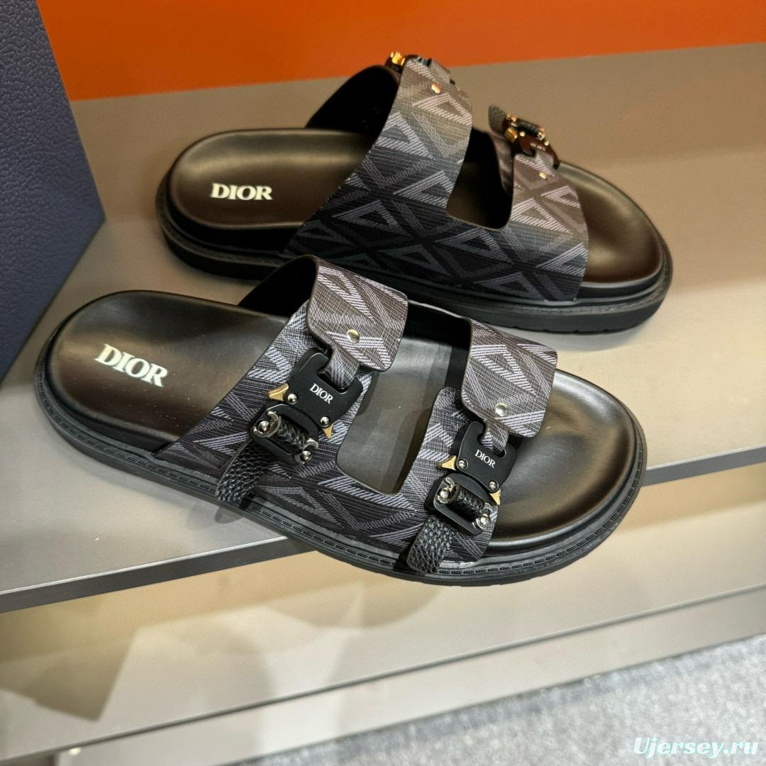 2024 Men Dior Black Grey Canvas Leather Slippers MJ00200