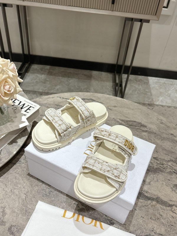 2025 Women Dior White Canvas Leather Sandals