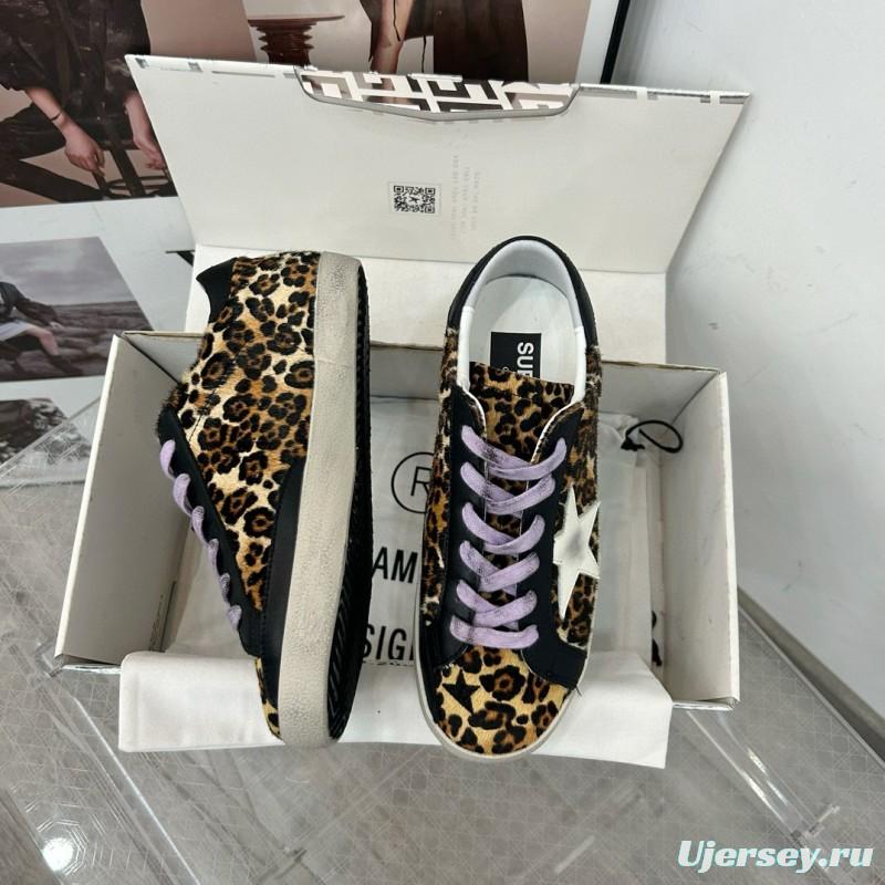 2025 Women GGDB Leopard Black White Leather Suede Sneakers