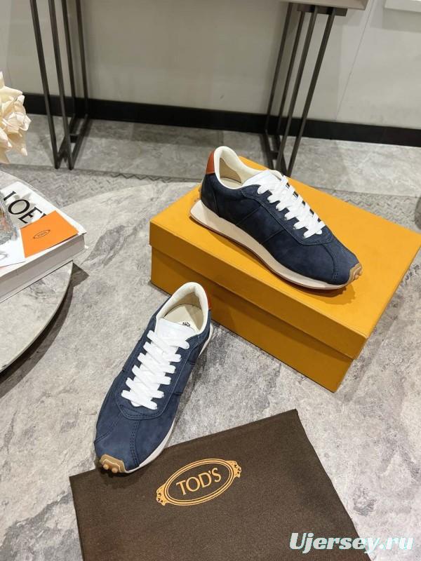 2025 Women TOD'S Navy Blue Brown Suede Leather Sneakers KFY00350