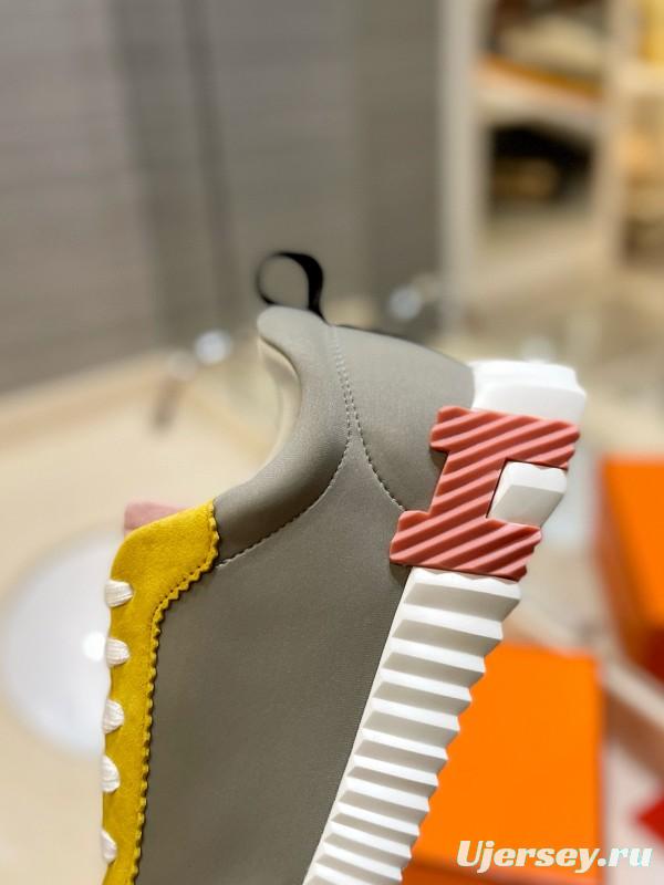 2024 Unisex Hermès Yellow Grey White Imported Silk Lambskin Imported Rain Velvet Casual Sneakers MJ00320